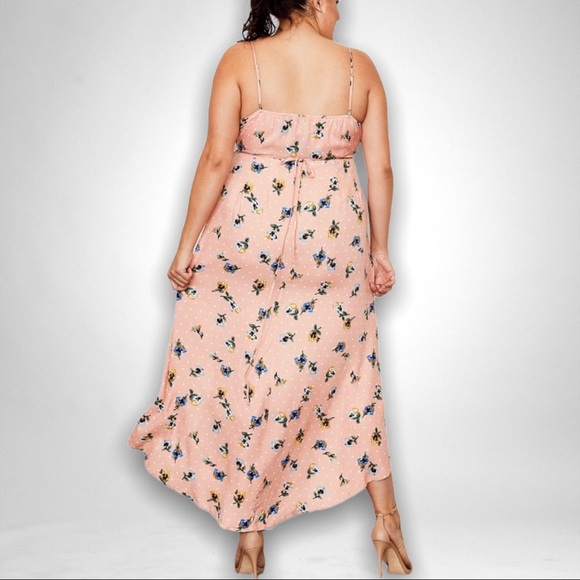 ❌SOLD OUT❌ Peach Floral Hi-Lo Wrap Midi Dress - Picture 3 of 4